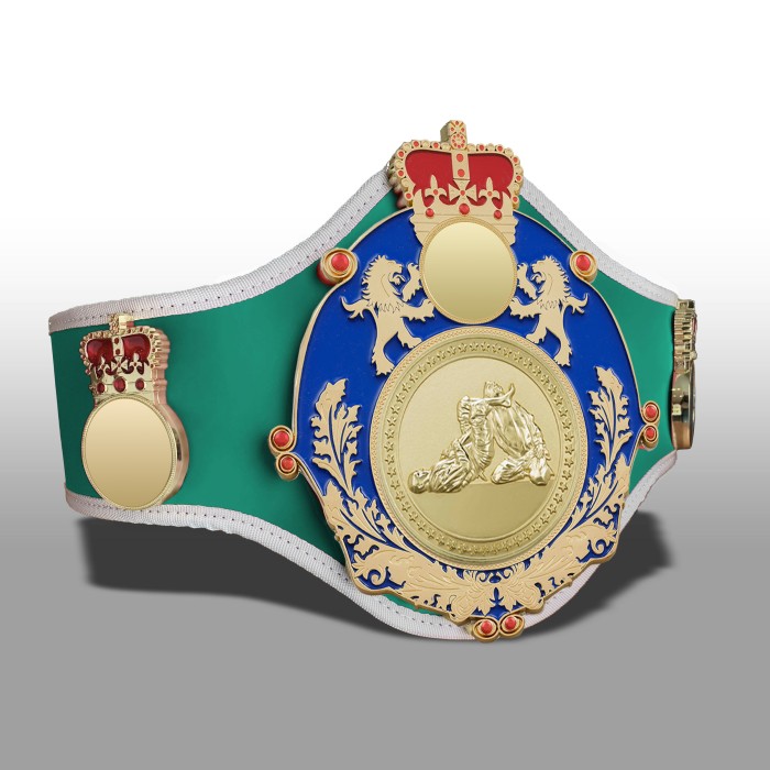 QUEENSBURY PRO LEATHER JIU JITSU CHAMPIONSHIP BELT - QUEEN/BLUE/G/JJG -10+ COLOURS